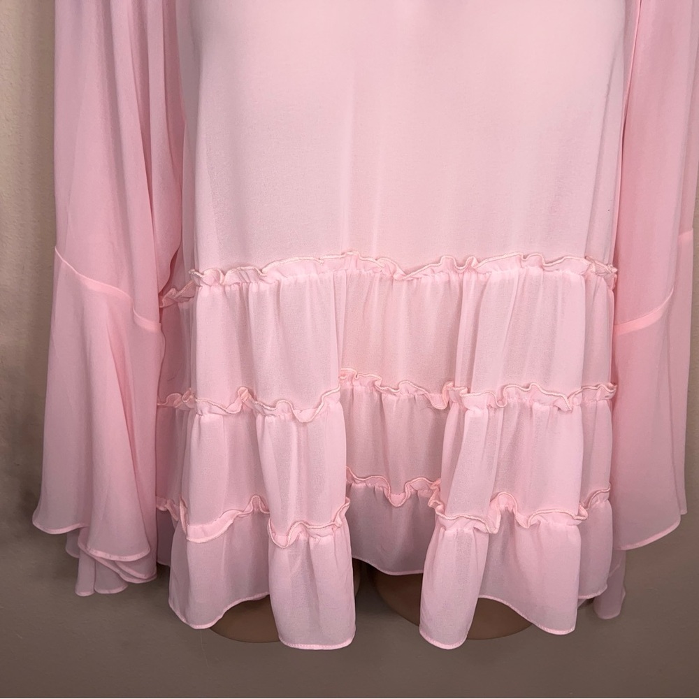 Size 26 Torrid 4 Pink Ruffle Blouse Long Sleeve Feminine Coquette Pastel - Picture 5 of 15